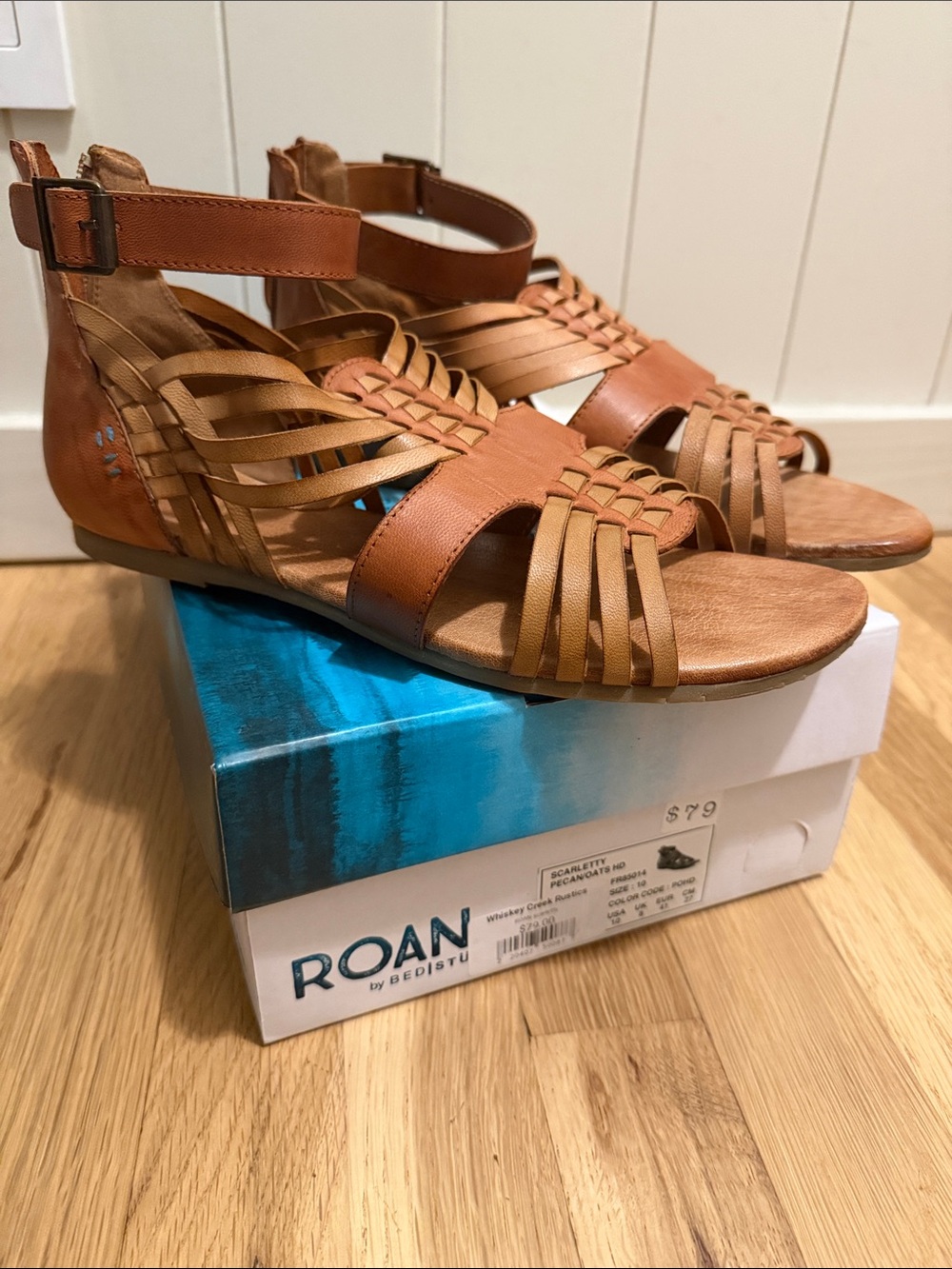 Roan by Bed|Stu Women's Cognac Woven Ankle-Strap Sandals